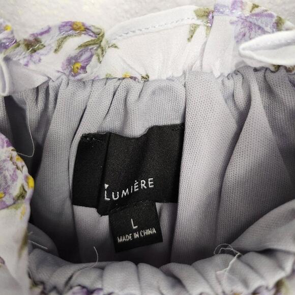 Lumière L White Floral Puff Sleeve Peplum Blouse Romantic Cottage Top - Picture 5 of 6